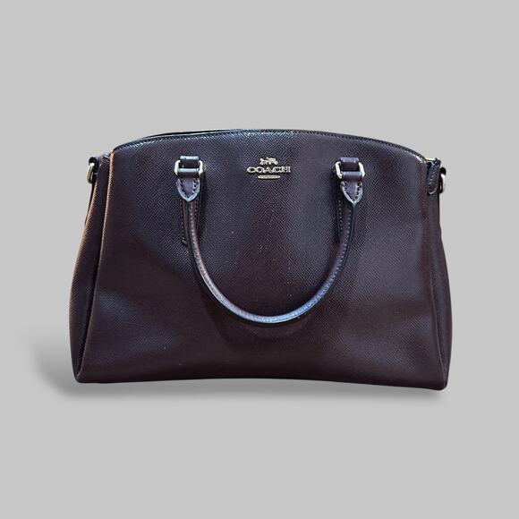 Coach Saffiano Leather Satchel Crossbody Bag - Dark Brown - Picture 1 of 7